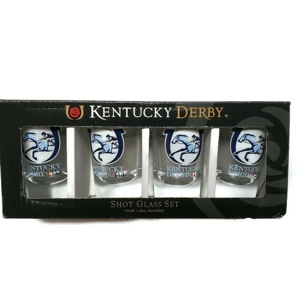 2017 Official Kentucky Derby (4) Shot Glass Set 1.25oz 143rd Running Horse Race